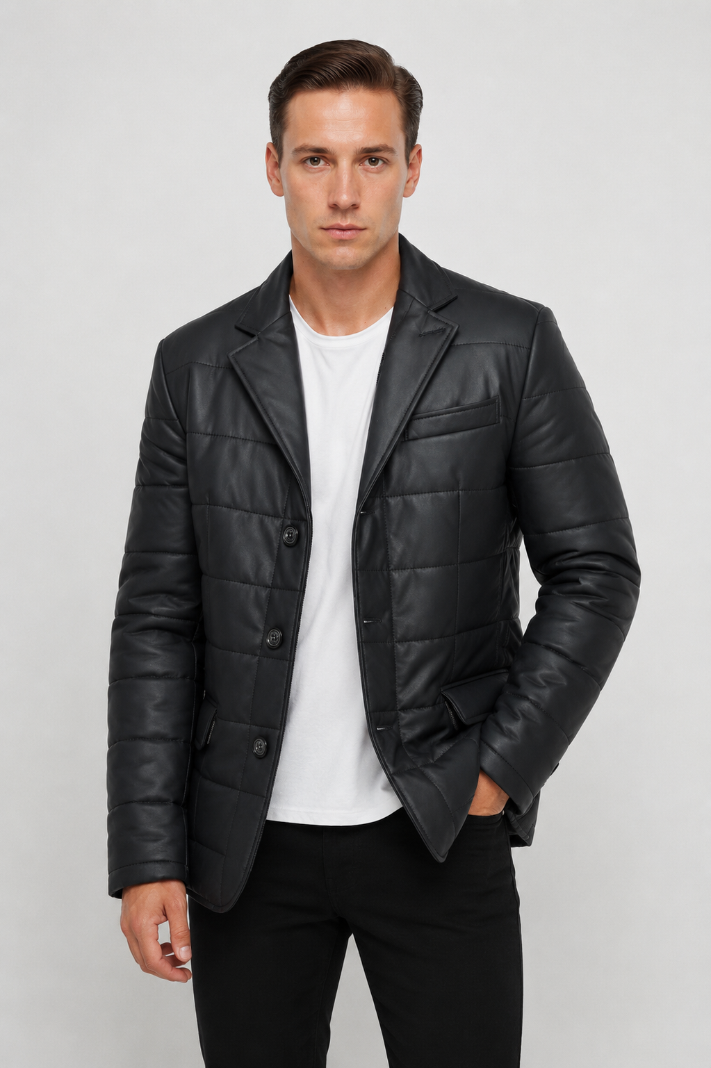 Erkek Kabartmalı Blazer Hakiki Deri Ceket