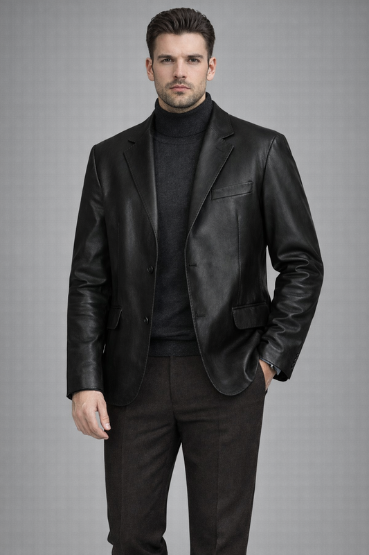 Erkek Blazer Gerçek Hakiki Sİyah Deri Blazer Ceket