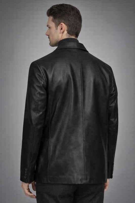 Erkek Blazer Gerçek Hakiki Sİyah Deri Blazer Ceket