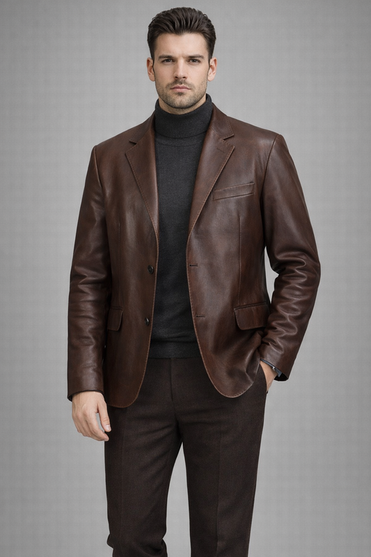 Erkek Blazer Gerçek Hakiki Kahve Deri Blazer Ceket