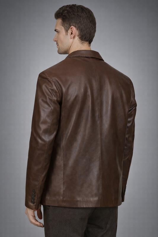 Erkek Blazer Gerçek Hakiki Kahve Deri Blazer Ceket