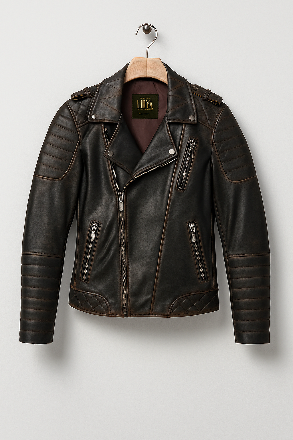 Gerçek Erkek Motorcu Vintage Eskitme Deri Mont