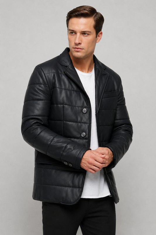 Erkek Kabartmalı Blazer Hakiki Deri Ceket
