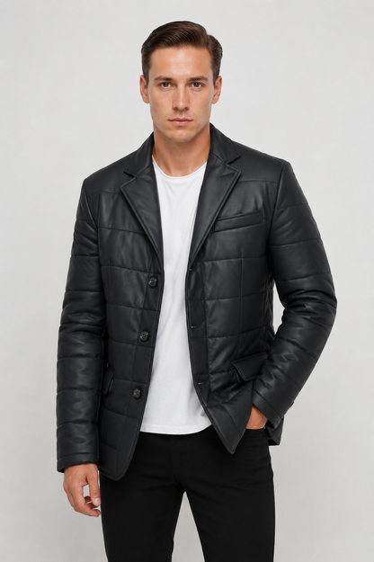 Erkek Kabartmalı Blazer Hakiki Deri Ceket