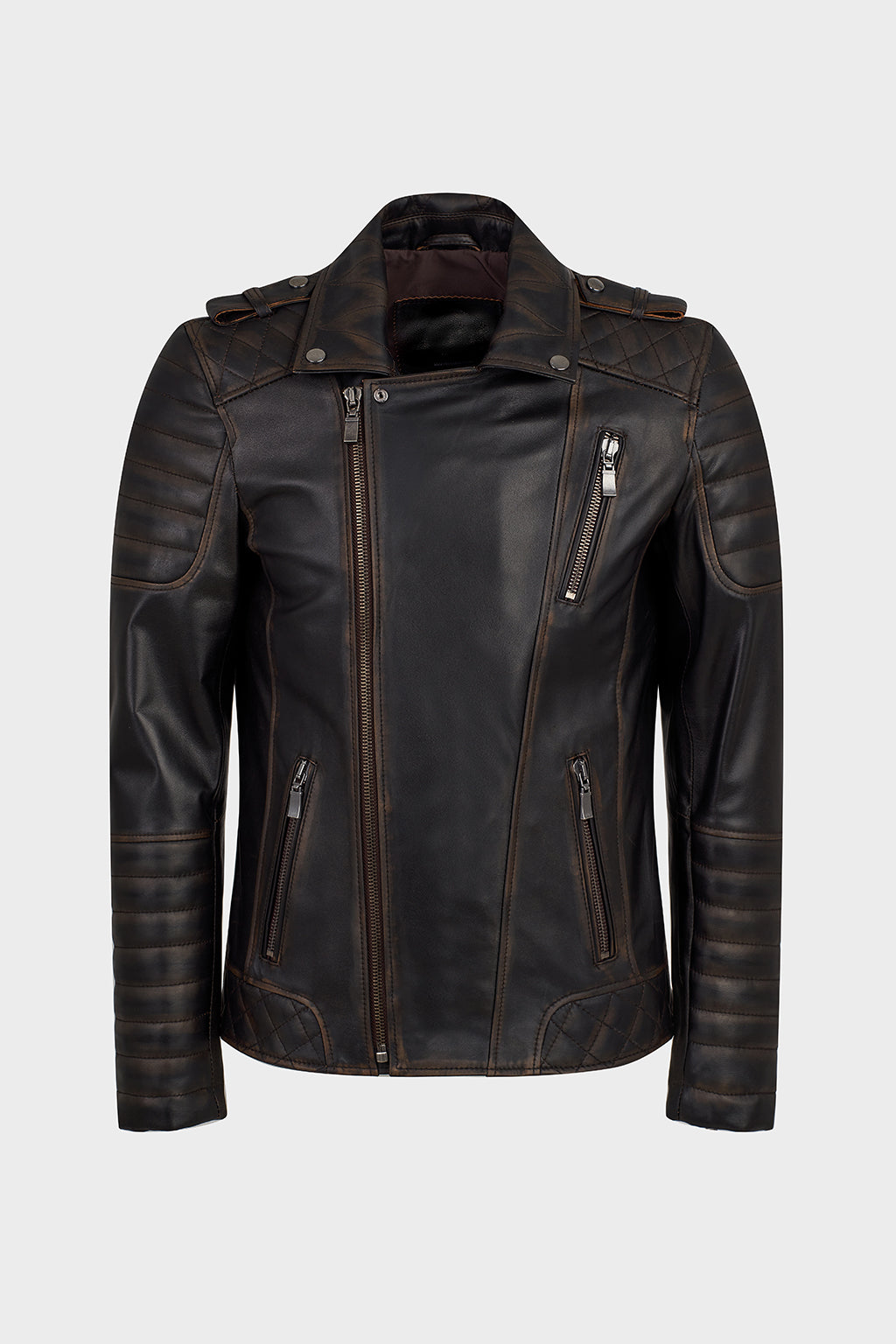 Gerçek Erkek Motorcu Vintage Eskitme Deri Mont